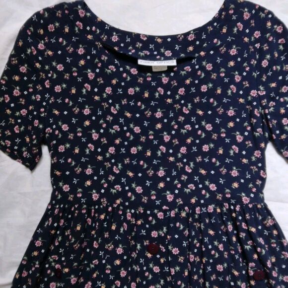Vintage Fiber Optics Button Down Dress 90s Cottagecore Fairycore Blue Floral 7/8 - Picture 6 of 11